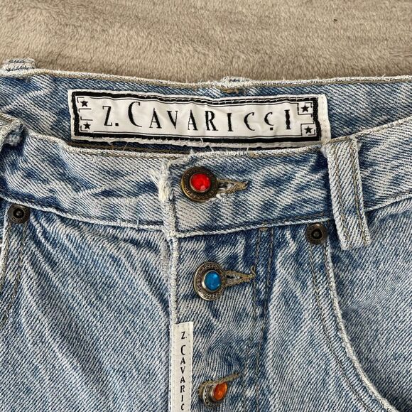 Z Cavaricci Jeans‎ Women 26 (Actual 24) Blue Acid Wash Rhinestone Button Fly VTG - Picture 5 of 16